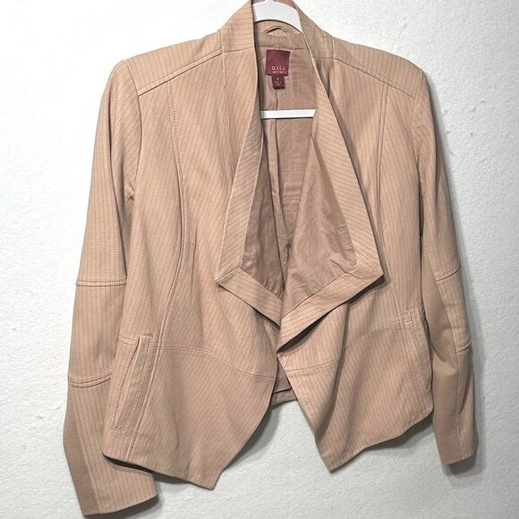 G.I.L.I. Open Front Leather Jacket Womens Size 2 Front Drape